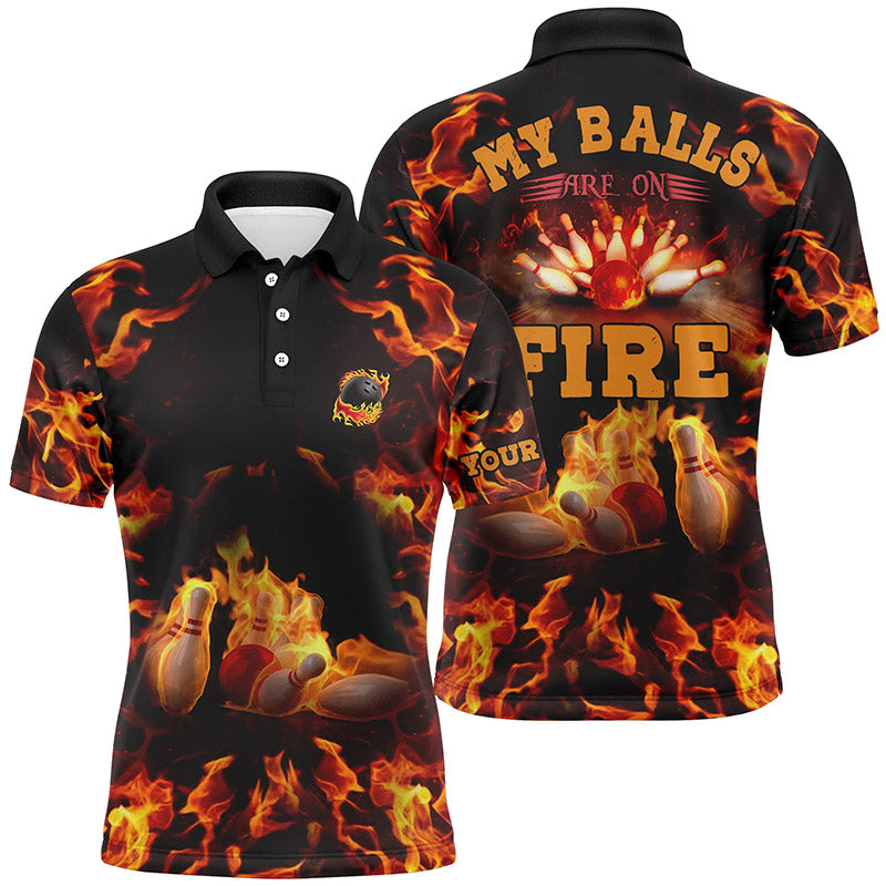 Bowling Custom Men Polo Shirt - Custom Name Flame Bowling Shirt, My Balls Are On Fire Bowling Personalized Bowling Polo Shirt - Perfect Gift For Friend, Family