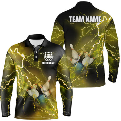 Bowling Customized Jersey Shirt Yellow Lightning Thunder Tenpin Bowling Quarter Zip Shirt For Bowlers, Bowling Team