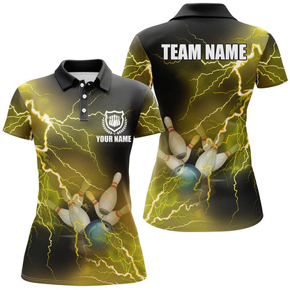 Bowling Customized Jersey Shirt Yellow Lightning Thunder Tenpin Bowling Quarter Zip Shirt For Bowlers, Bowling Team