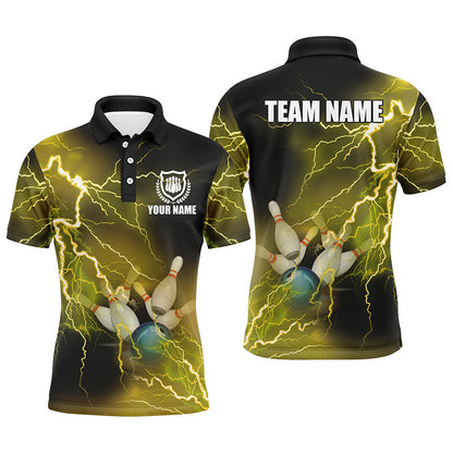 Bowling Customized Jersey Shirt Yellow Lightning Thunder Tenpin Bowling Quarter Zip Shirt For Bowlers, Bowling Team