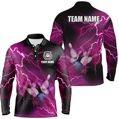 Bowling Customized Jersey Shirt Pink Lightning Thunder Tenpin Bowling Quarter Zip Shirt For Bowlers, Bowling Team