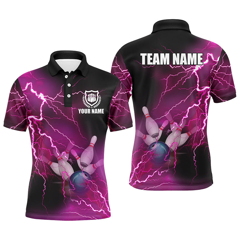 Bowling Customized Jersey Shirt Pink Lightning Thunder Tenpin Bowling Quarter Zip Shirt For Bowlers, Bowling Team