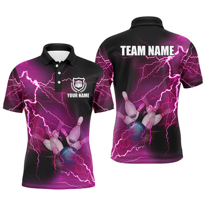 Bowling Customized Jersey Shirt Pink Lightning Thunder Tenpin Bowling Quarter Zip Shirt For Bowlers, Bowling Team
