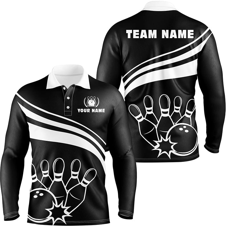 Bowling Customized Jersey Black Shirt White Curve Bowling Tenpin Quarter Zip Shirt, Outfit For Bowlers, Bowling Team