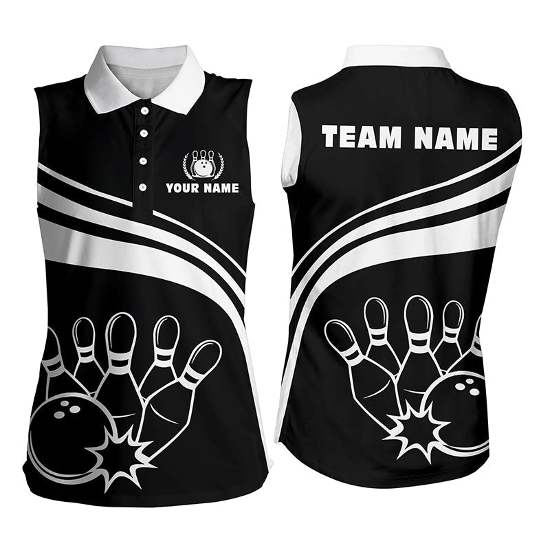 Bowling Customized Jersey Black Shirt White Curve Bowling Tenpin Quarter Zip Shirt, Outfit For Bowlers, Bowling Team