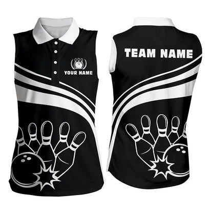Bowling Customized Jersey Black Shirt White Curve Bowling Tenpin Quarter Zip Shirt, Outfit For Bowlers, Bowling Team