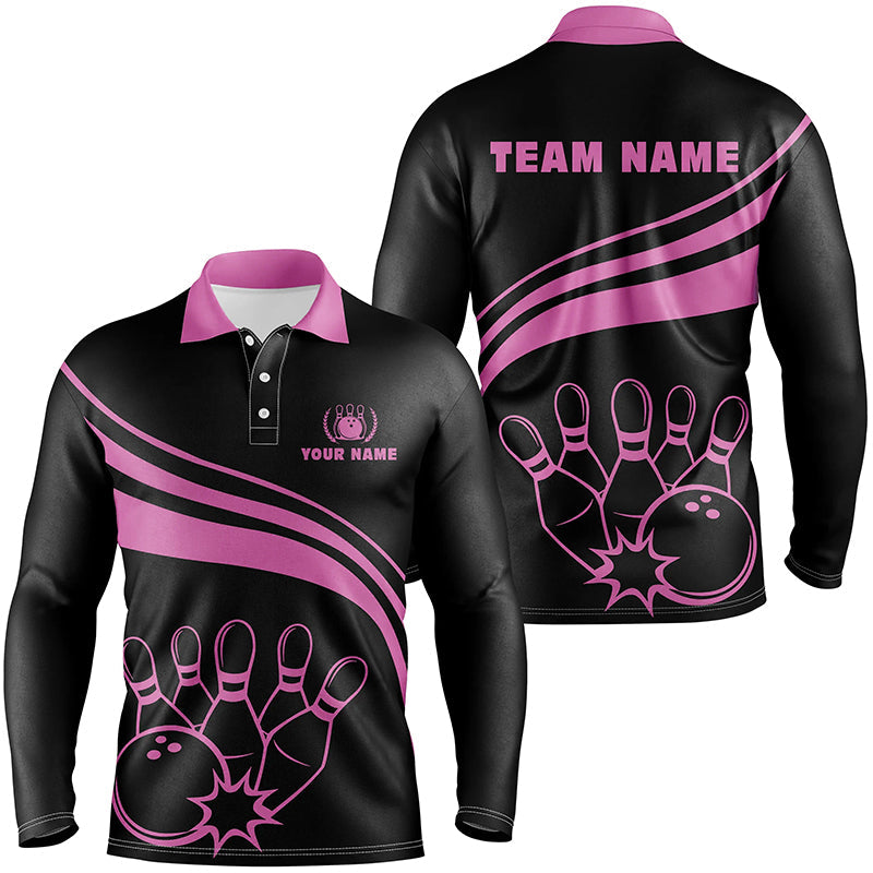 Bowling Customized Jersey Black Shirt Pink Curve Bowling Tenpin Quarter Zip Shirt, Outfit For Bowlers, Bowling Team