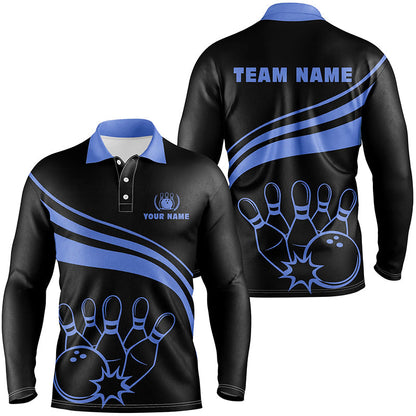 Bowling Customized Jersey Black Shirt Blue Curve Bowling Tenpin Quarter Zip Shirt, Outfit For Bowlers, Bowling Team