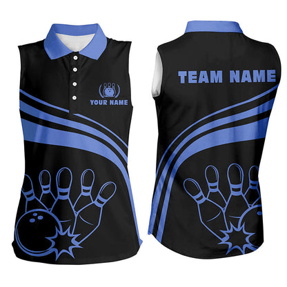 Bowling Customized Jersey Black Shirt Blue Curve Bowling Tenpin Quarter Zip Shirt, Outfit For Bowlers, Bowling Team