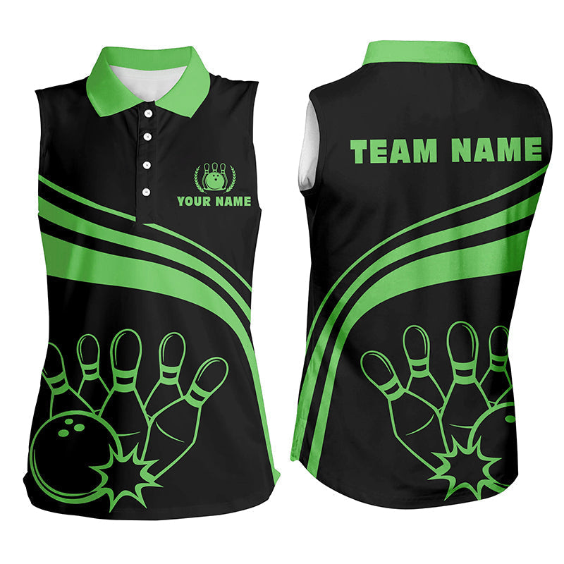 Bowling Customized Jersey Black Shirt Green Curve Bowling Tenpin Quarter Zip Shirt, Outfit For Bowlers, Bowling Team