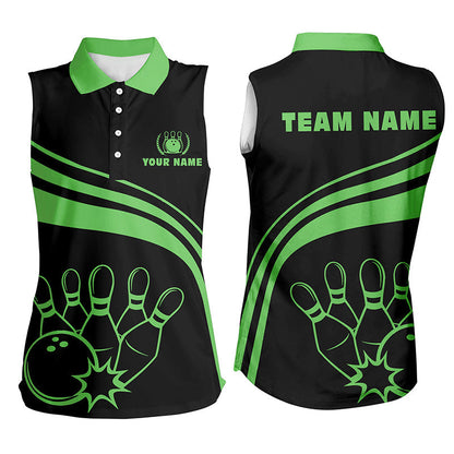 Bowling Customized Jersey Black Shirt Green Curve Bowling Tenpin Quarter Zip Shirt, Outfit For Bowlers, Bowling Team