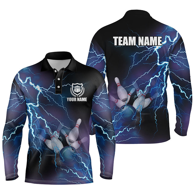 Bowling Customized Jersey Shirt Blue Lightning Thunder Tenpin Bowling Quarter Zip Shirt For Bowlers, Bowling Team