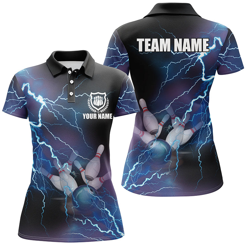 Bowling Customized Jersey Shirt Blue Lightning Thunder Tenpin Bowling Quarter Zip Shirt For Bowlers, Bowling Team
