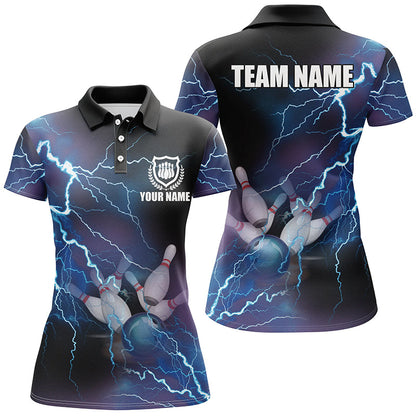 Bowling Customized Jersey Shirt Blue Lightning Thunder Tenpin Bowling Quarter Zip Shirt For Bowlers, Bowling Team