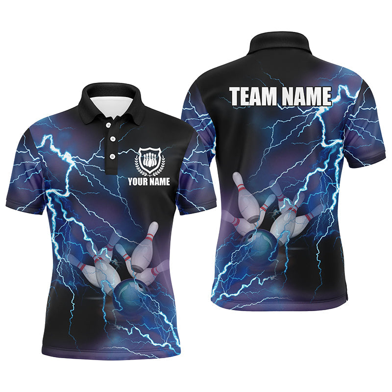 Bowling Customized Jersey Shirt Blue Lightning Thunder Tenpin Bowling Quarter Zip Shirt For Bowlers, Bowling Team