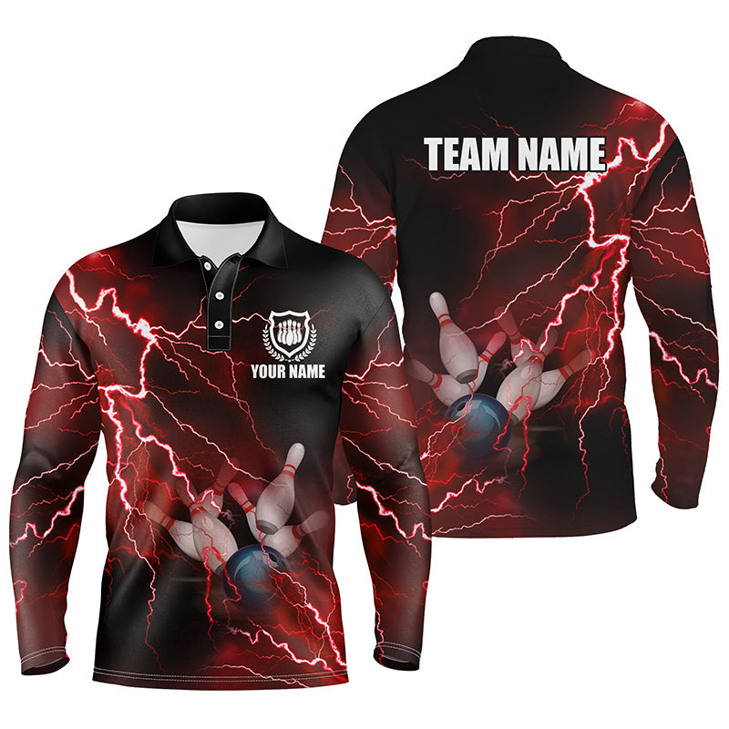 Bowling Customized Jersey Shirt Red Lightning Thunder Tenpin Bowling Quarter Zip Shirt For Bowlers, Bowling Team