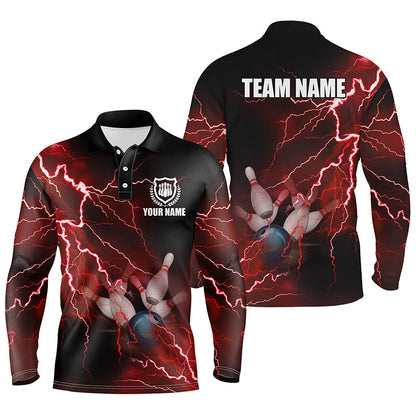 Bowling Customized Jersey Shirt Red Lightning Thunder Tenpin Bowling Quarter Zip Shirt For Bowlers, Bowling Team