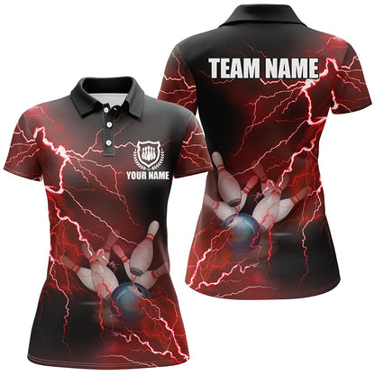 Bowling Customized Jersey Shirt Red Lightning Thunder Tenpin Bowling Quarter Zip Shirt For Bowlers, Bowling Team