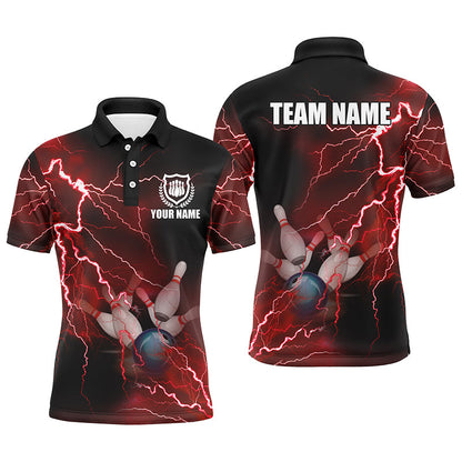 Bowling Customized Jersey Shirt Red Lightning Thunder Tenpin Bowling Quarter Zip Shirt For Bowlers, Bowling Team