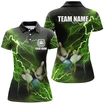 Bowling Customized Jersey Shirt Green Lightning Thunder Tenpin Bowling Quarter Zip Shirt For Bowlers, Bowling Team