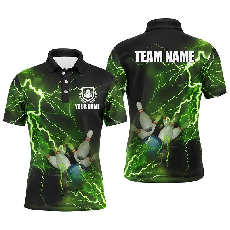 Bowling Customized Jersey Shirt Green Lightning Thunder Tenpin Bowling Quarter Zip Shirt For Bowlers, Bowling Team