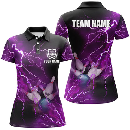 Bowling Customized Jersey Shirt Purple Lightning Thunder Tenpin Bowling Quarter Zip Shirt For Bowlers, Bowling Team