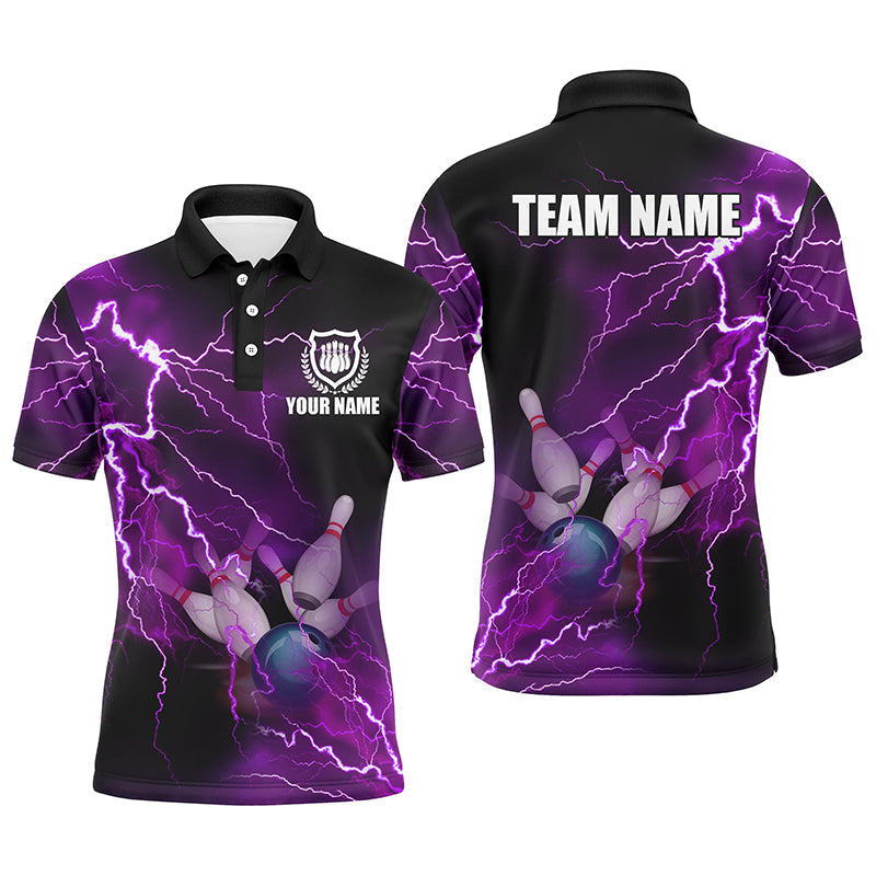 Bowling Customized Jersey Shirt Purple Lightning Thunder Tenpin Bowling Quarter Zip Shirt For Bowlers, Bowling Team