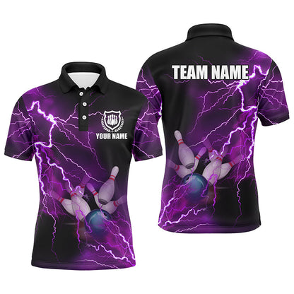 Bowling Customized Jersey Shirt Purple Lightning Thunder Tenpin Bowling Quarter Zip Shirt For Bowlers, Bowling Team
