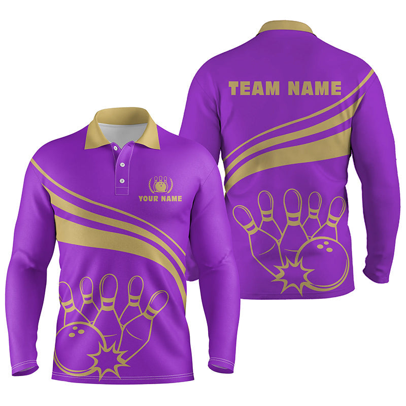 Bowling Customized Jersey Purple Shirt Gold Curve Bowling Tenpin Quarter Zip Shirt, Outfit For Bowlers, Bowling Team