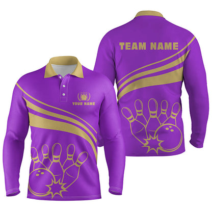Bowling Customized Jersey Purple Shirt Gold Curve Bowling Tenpin Quarter Zip Shirt, Outfit For Bowlers, Bowling Team