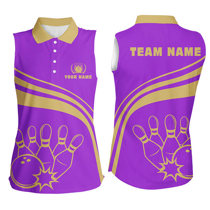 Bowling Customized Jersey Purple Shirt Gold Curve Bowling Tenpin Quarter Zip Shirt, Outfit For Bowlers, Bowling Team