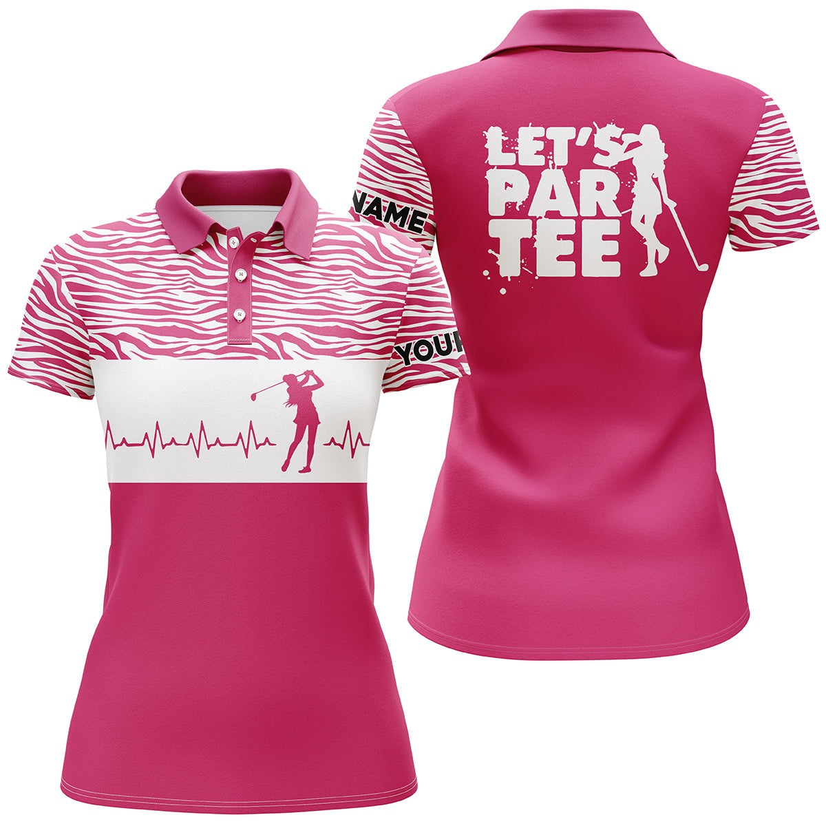 Customized Name Golf Women Polo Shirts, Pink Heartbeat Personalized Let's Par Tee Golf Heartbeat Shirts - Perfect Gift For Ladies Golf Lovers, Golfers