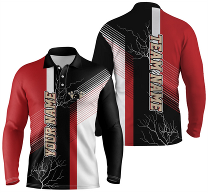 Bowling Custom Men Polo Shirt - Custom Name Red And Black Plaid Pattern Personalized Bowling Polo Shirt - Gift For Friend, Family