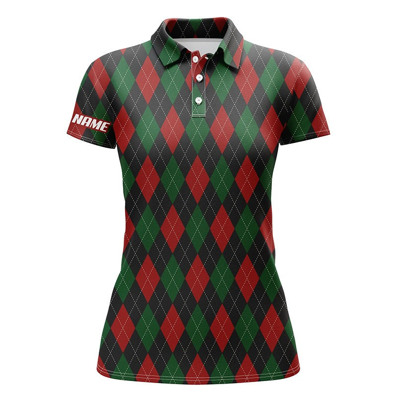 Customized Name Golf Women Polo Shirts, Christmas Plaid Argyle Pattern Personalized Funny Christmas Shirts - Perfect Gift For Golfers, Golf Lovers