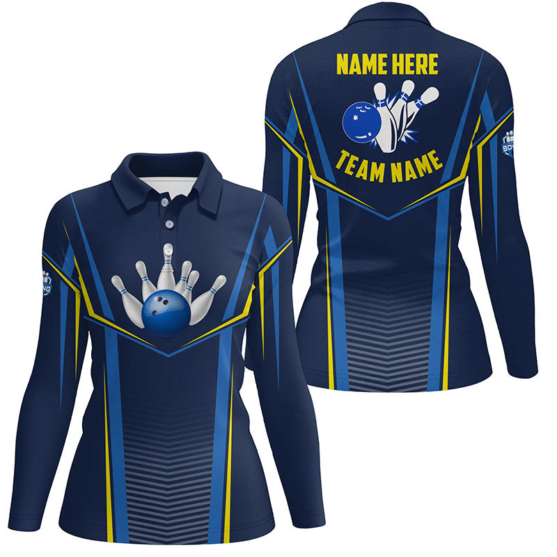 Bowling Women Polo Shirt Custom Name - Bowling Ball And Pins Personalized Bowling Polo Shirt - Gift For Friend, Family, Bowling Lovers