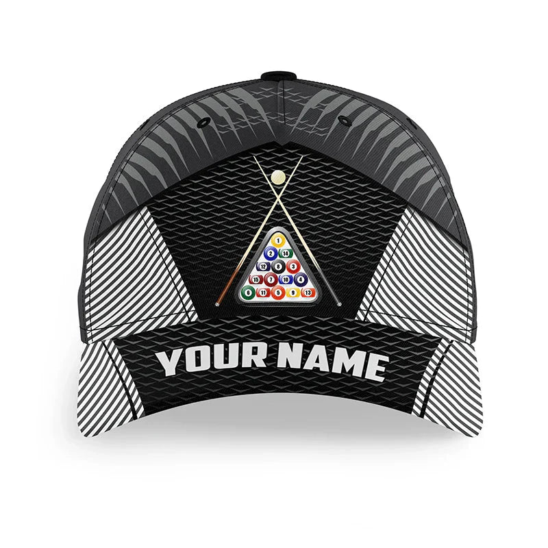 Customized Billiard Cap, Billiard Pool 8 Ball Pool Sport Black Personalized Name 3D Hats, Best Billiard Pool Hat For Billiard Players