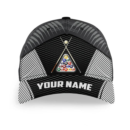 Customized Billiard Cap, Billiard Pool 8 Ball Pool Sport Black Personalized Name 3D Hats, Best Billiard Pool Hat For Billiard Players