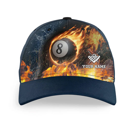 Customized Billiard Cap, Billiard Pool Fire And Water 8 Ball Personalized Name 3D Hats, Best Billiard Pool Hat For Billiard Players