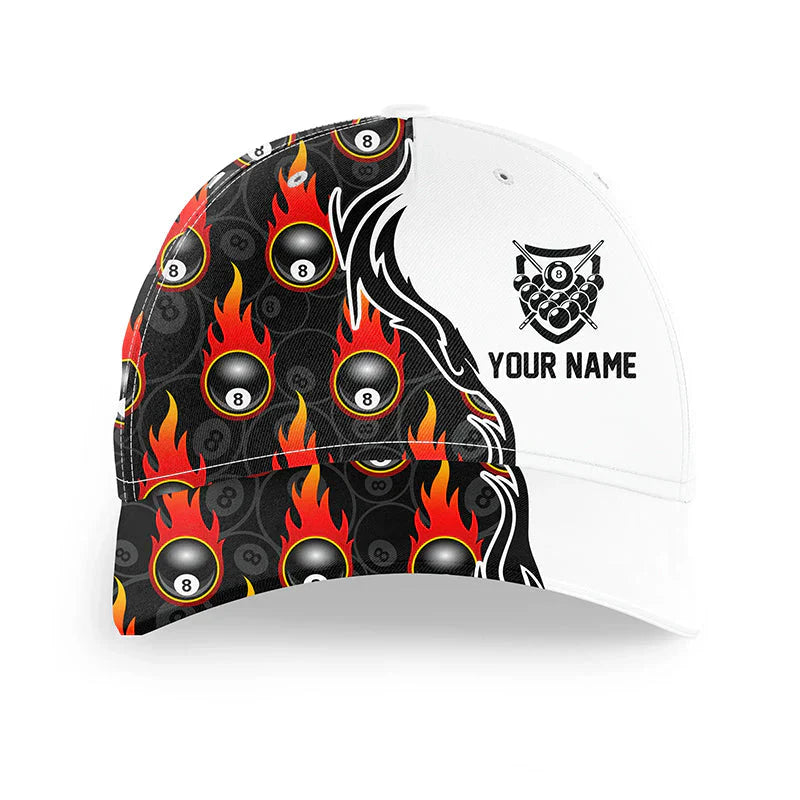 Customized Billiard Cap, Billiard Pool 8 Ball Pool Flaming Personalized Name 3D Hats, Best Billiard Pool Hat For Billiard Players
