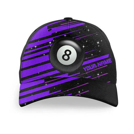 Customized Billiard Cap, Billiard Pool Purple 8 Ball Pool Personalized Name 3D Hats, Best Billiard Pool Hat For Billiard Players