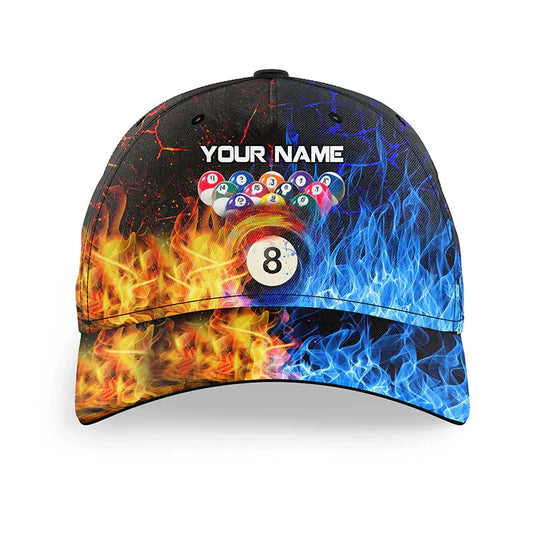 Customized Billiard Cap, Billiard Pool 8 Ball Water Fire Personalized Name 3D Hats, Best Billiard Pool Hat For Billiard Players