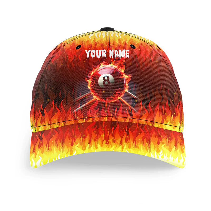 Customized Billiard Cap, Billiard Pool Ball Pool & Cue Fire Personalized Name 3D Hats, Best Billiard Pool Hat For Billiard Players