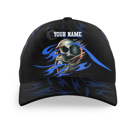 Customized Billiard Cap, Billiard Pool Funny Skull 8 Ball Pool Personalized Name 3D Hats, Best Billiard Pool Hat For Billiard Players