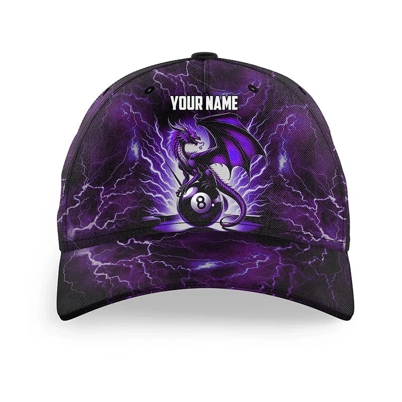 Customized Billiard Cap, Billiard Pool Lightning Thunder Dragon 8 Ball Personalized Name 3D Hats, Best Billiard Pool Hat For Billiard Players