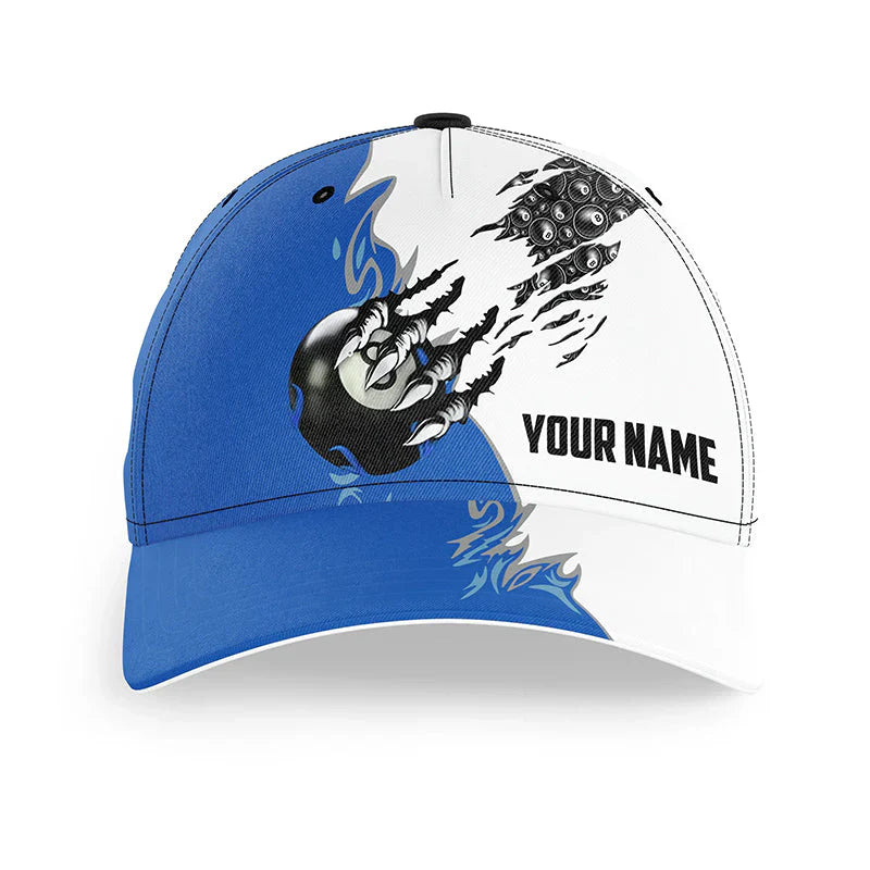 Customized Billiard Cap, Billiard Pool Claws 8 Ball Pool Blue Personalized Name 3D Hats, Best Billiard Pool Hat For Billiard Players