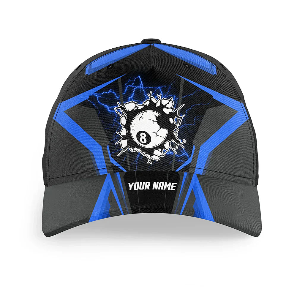 Customized Billiard Cap, Billiard Pool Funny 8 Ball Pool Blue Personalized Name 3D Hats, Best Billiard Pool Hat For Billiard Players