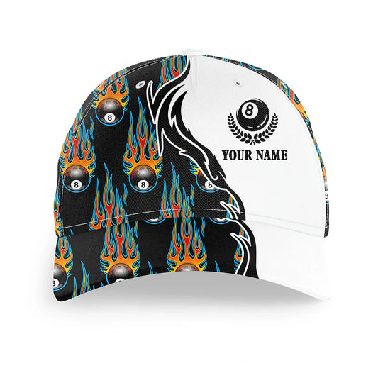 Customized Billiard Cap, Billiard Pool Flaming 8 Ball Personalized Name 3D Hats, Best Billiard Pool Hat For Billiard Players