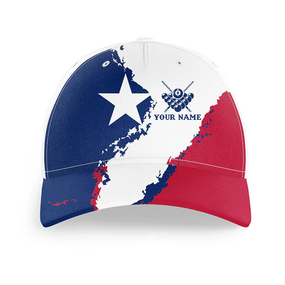 Customized Billiard Cap, Billiard Pool Ball Texas Flag Personalized Name 3D Hats, Best Billiard Pool Hat For Billiard Players