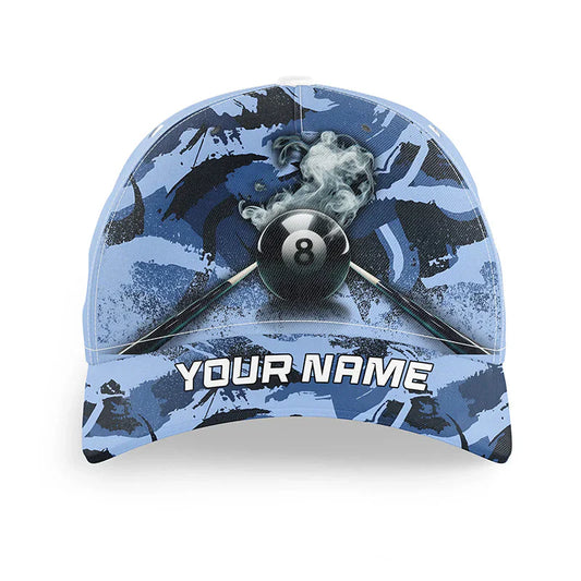 Customized Billiard Cap, Billiard Pool 8 Ball Pool & Cue Smoke Personalized Name 3D Hats, Best Billiard Pool Hat For Billiard Players