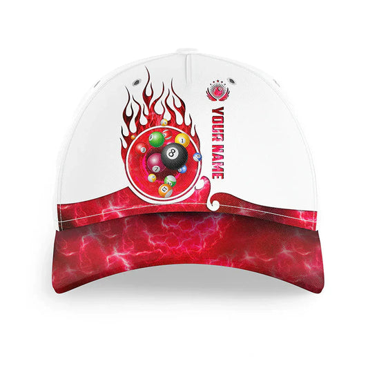 Customized Billiard Cap, Billiard Pool Balls Fire Personalized Name 3D Hats, Best Billiard Pool Hat For Billiard Players